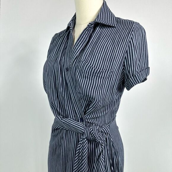 Garnet Hill Anya Tie-Front Crêpe Dress Size 0 Stripes - Picture 9 of 12